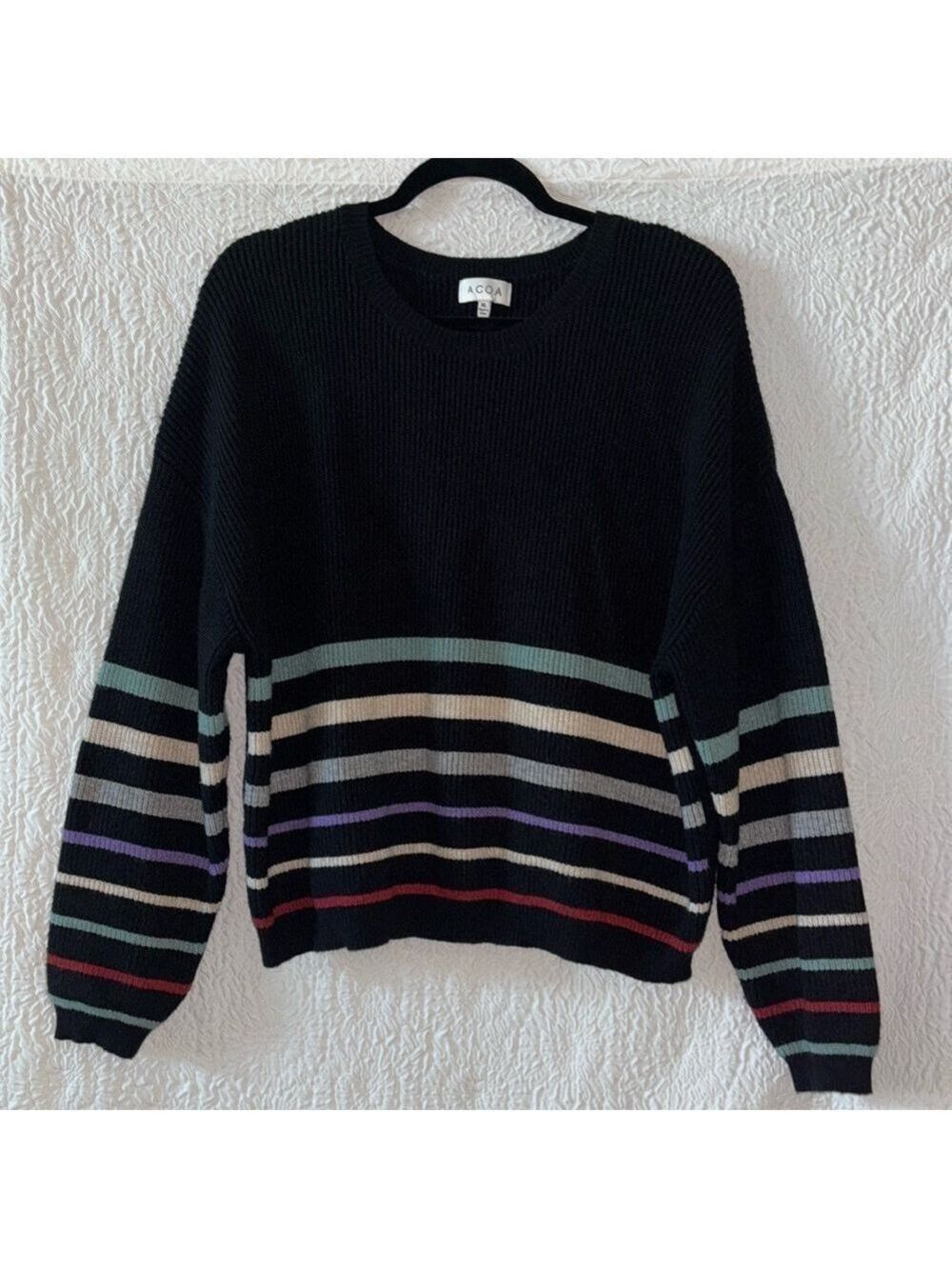 ACOA Striped Knit Crewneck Long Sleeve Sweater